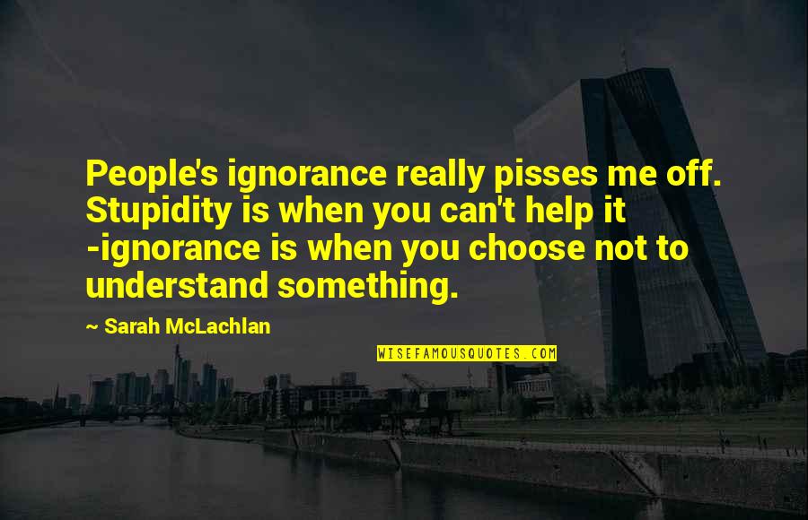 Help Me To Understand Quotes By Sarah McLachlan: People's ignorance really pisses me off. Stupidity is