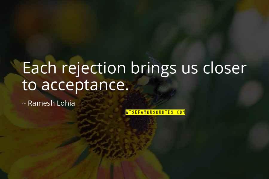 Help Meet Book Quotes By Ramesh Lohia: Each rejection brings us closer to acceptance.