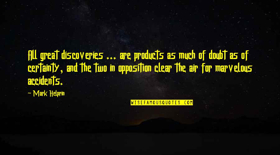 Helprin Quotes By Mark Helprin: All great discoveries ... are products as much