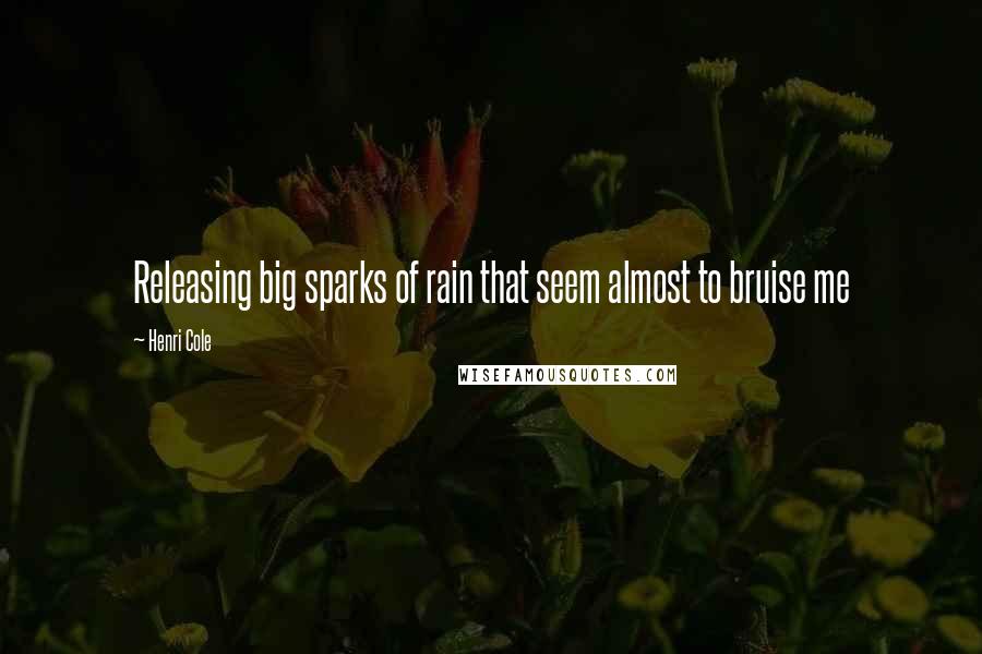 Henri Cole quotes: Releasing big sparks of rain that seem almost to bruise me