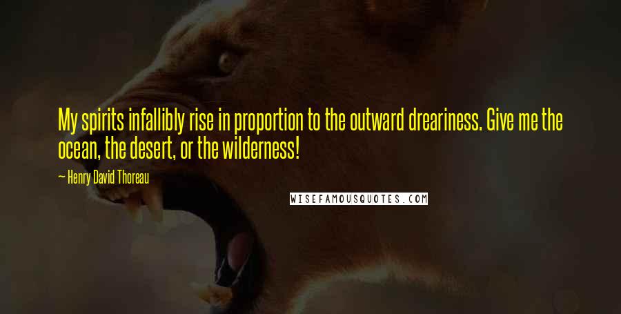 Henry David Thoreau quotes: My spirits infallibly rise in proportion to the outward dreariness. Give me the ocean, the desert, or the wilderness!