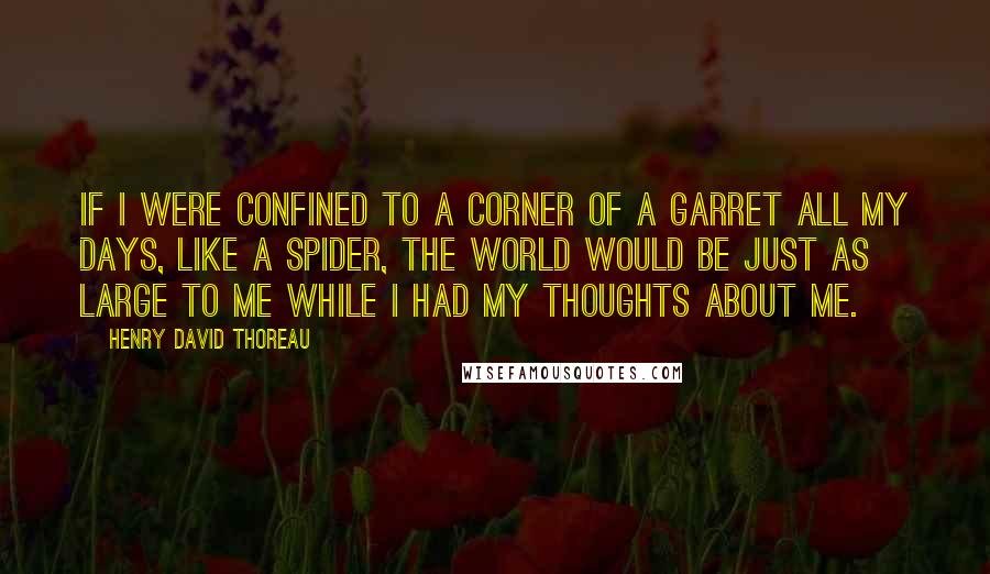 Henry David Thoreau quotes: If I were confined to a corner of a garret all my days, like a spider, the world would be just as large to me while I had my thoughts