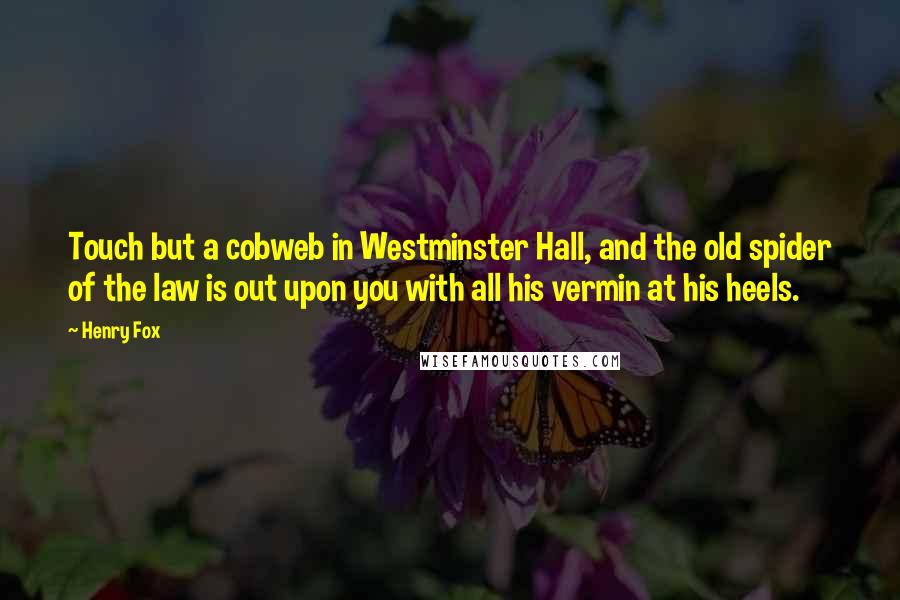 Henry Fox quotes: Touch but a cobweb in Westminster Hall, and the old spider of the law is out upon you with all his vermin at his heels.