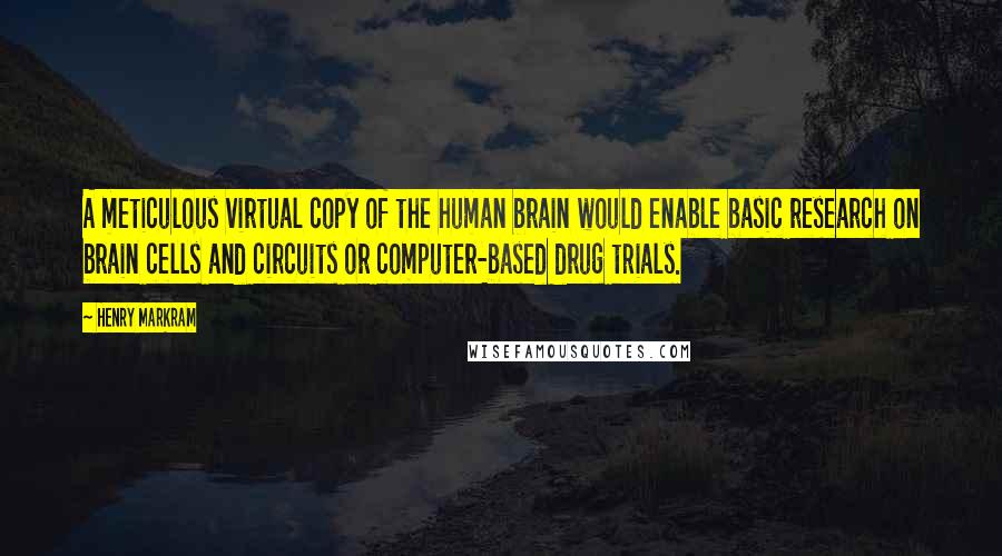 Henry Markram quotes: A meticulous virtual copy of the human brain would enable basic research on brain cells and circuits or computer-based drug trials.