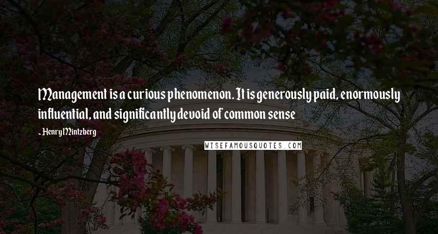 Henry Mintzberg quotes: Management is a curious phenomenon. It is generously paid, enormously influential, and significantly devoid of common sense