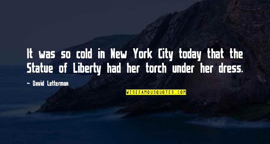 Her Dress Quotes By David Letterman: It was so cold in New York City