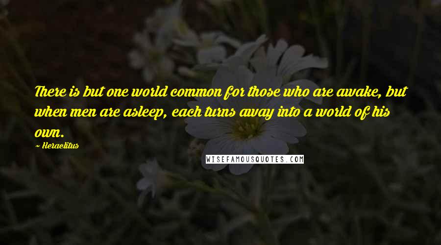 Heraclitus quotes: There is but one world common for those who are awake, but when men are asleep, each turns away into a world of his own.