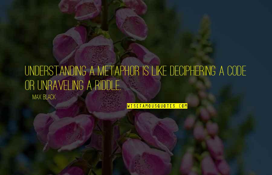 Herakleitos Quotes By Max Black: Understanding a metaphor is like deciphering a code