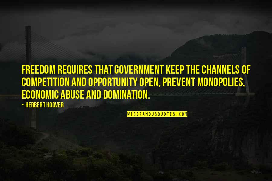 Herbert Hoover Quotes By Herbert Hoover: Freedom requires that government keep the channels of Herbert Hoover Quotes By Herbert Hoover: Freedom requires that government keep the channels of