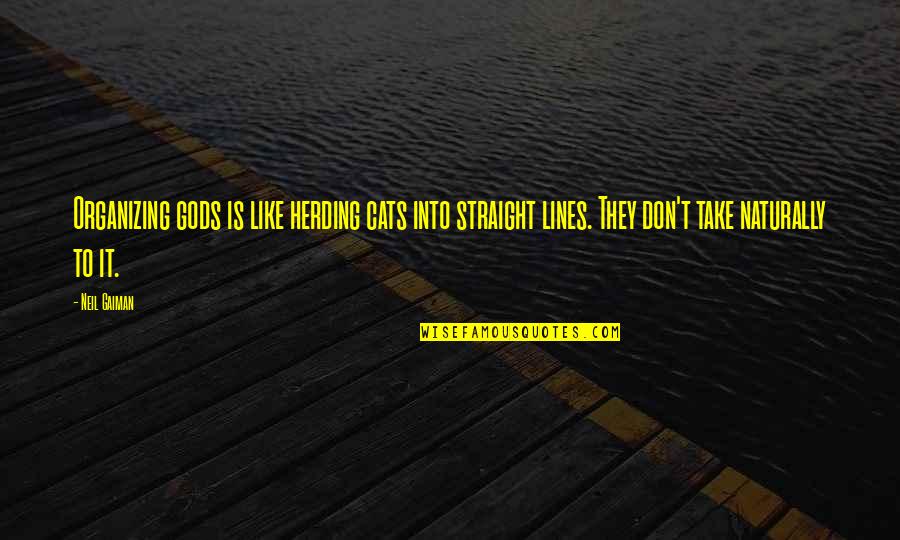 Herding Cats Other Quotes By Neil Gaiman: Organizing gods is like herding cats into straight Herding Cats Other Quotes By Neil Gaiman: Organizing gods is like herding cats into straight