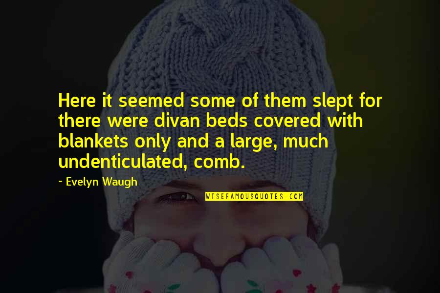 Here And There Quotes By Evelyn Waugh: Here it seemed some of them slept for