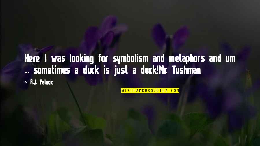 Here Just Quotes By R.J. Palacio: Here I was looking for symbolism and metaphors Here Just Quotes By R.J. Palacio: Here I was looking for symbolism and metaphors