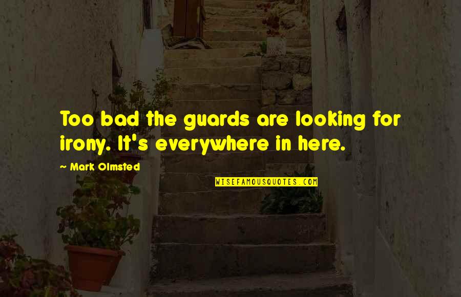 Here There Everywhere Quotes By Mark Olmsted: Too bad the guards are looking for irony.