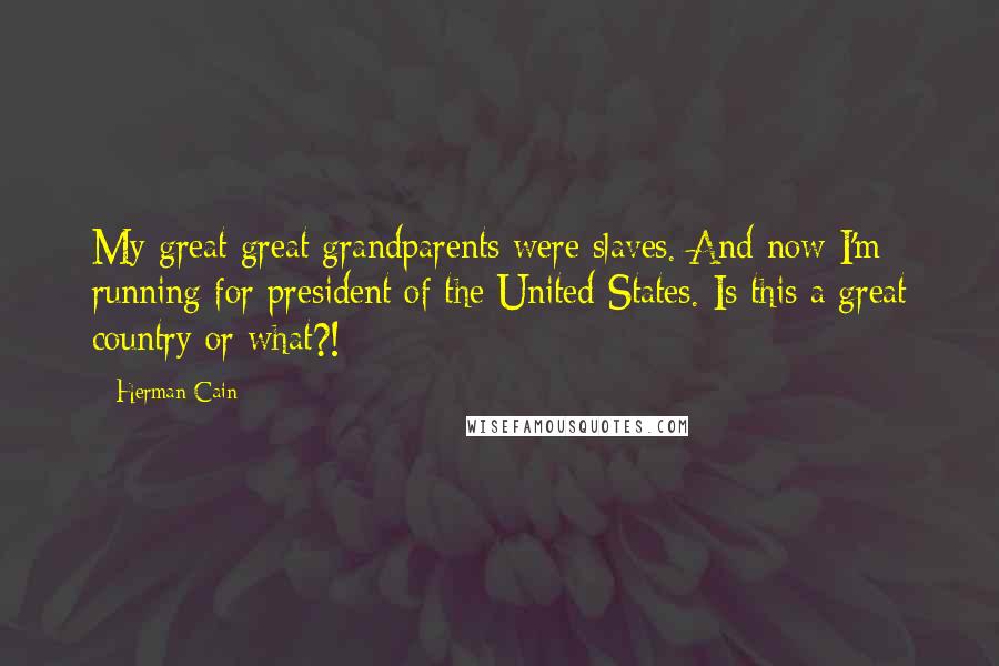 Herman Cain quotes: My great great grandparents were slaves. And now I'm running for president of the United States. Is this a great country or what?!