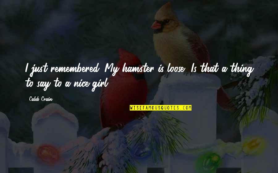 Herschberg Pirmasens Quotes By Caleb Crain: I just remembered. My hamster is loose.""Is that