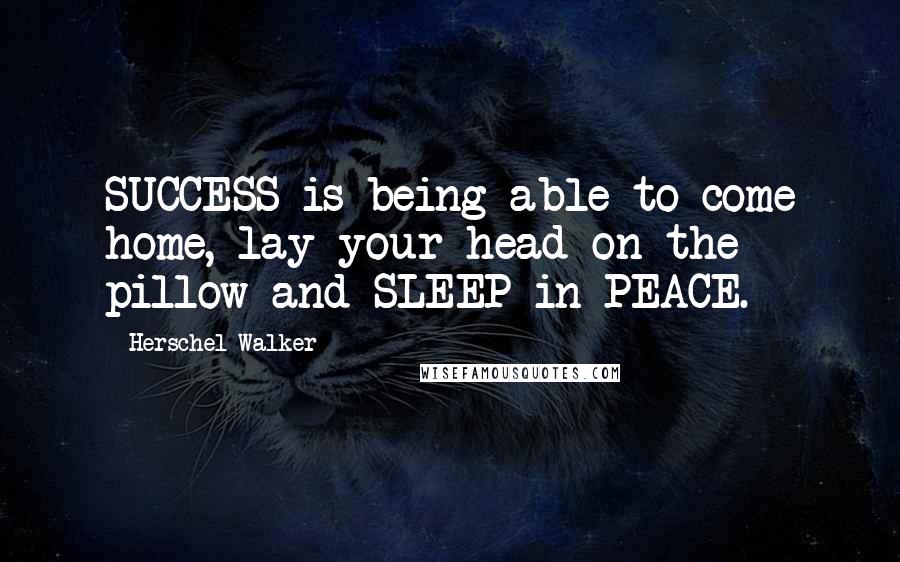 Herschel Walker quotes: SUCCESS is being able to come home, lay your head on the pillow and SLEEP in PEACE.