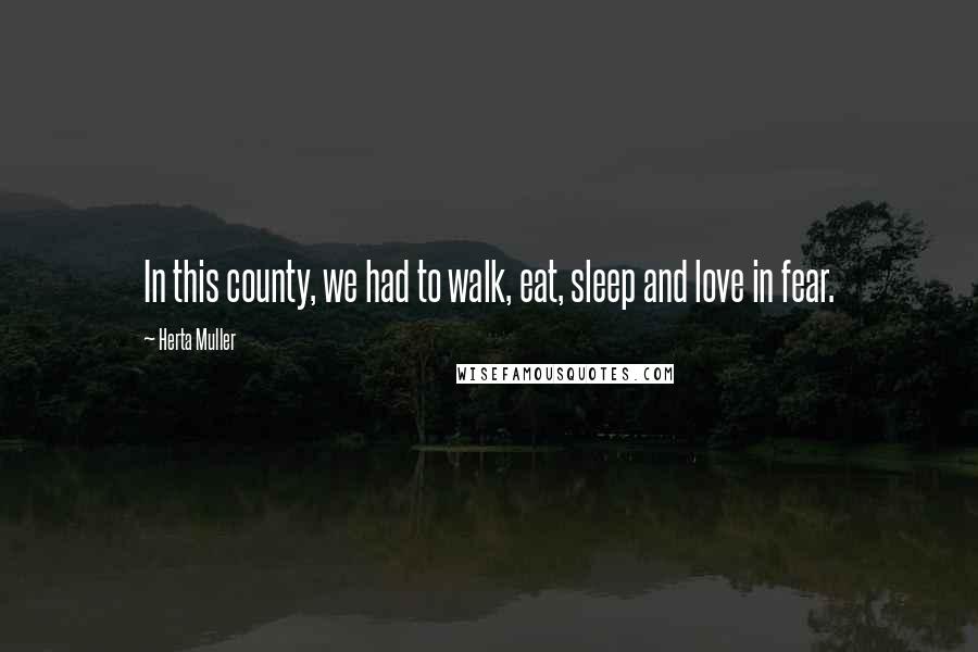 Herta Muller quotes: In this county, we had to walk, eat, sleep and love in fear.