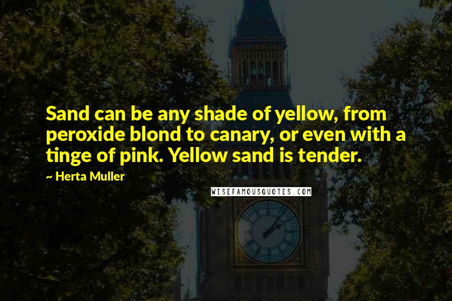 Herta Muller quotes: Sand can be any shade of yellow, from peroxide blond to canary, or even with a tinge of pink. Yellow sand is tender.