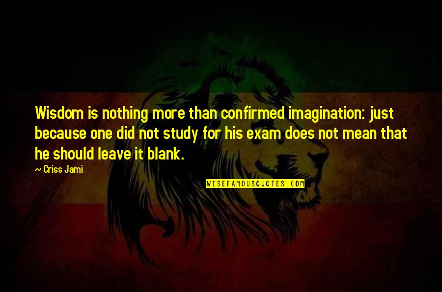 He's Gone For Good Quotes By Criss Jami: Wisdom is nothing more than confirmed imagination: just He's Gone For Good Quotes By Criss Jami: Wisdom is nothing more than confirmed imagination: just