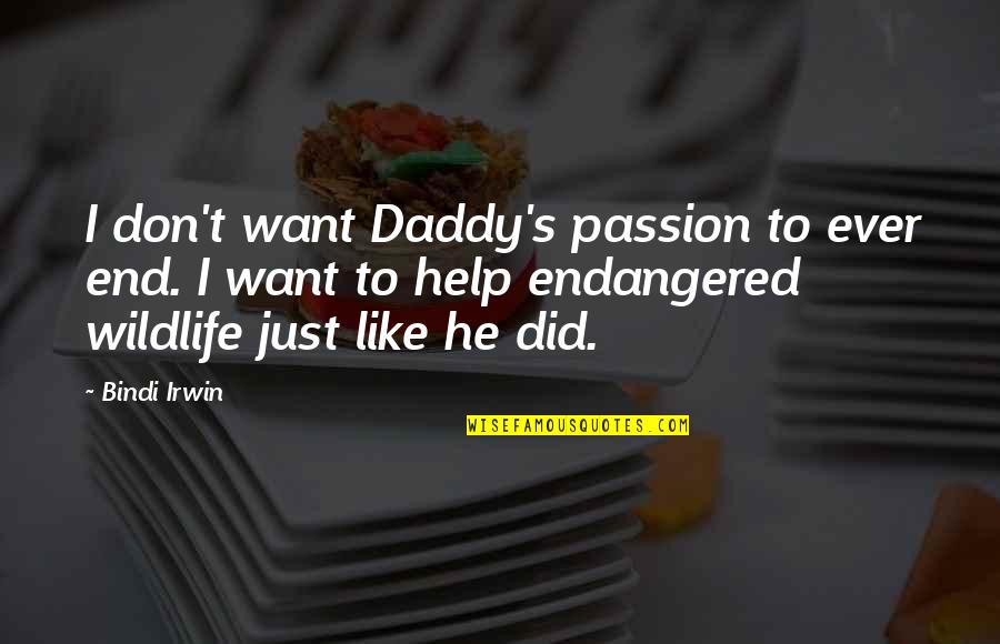 He's Quotes By Bindi Irwin: I don't want Daddy's passion to ever end.