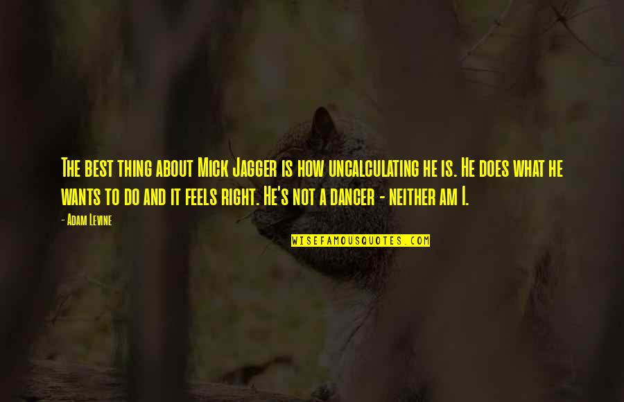 He's The Best Thing Quotes By Adam Levine: The best thing about Mick Jagger is how He's The Best Thing Quotes By Adam Levine: The best thing about Mick Jagger is how