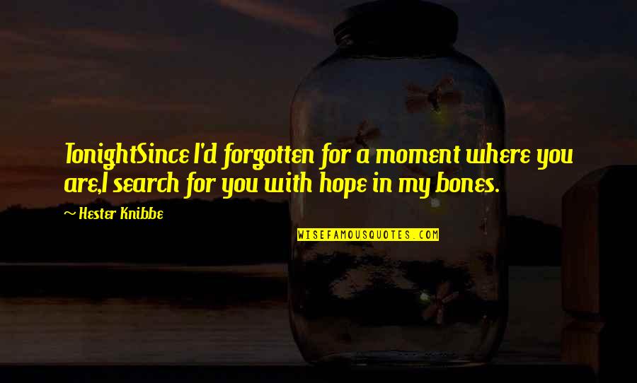 Hester Quotes By Hester Knibbe: TonightSince I'd forgotten for a moment where you