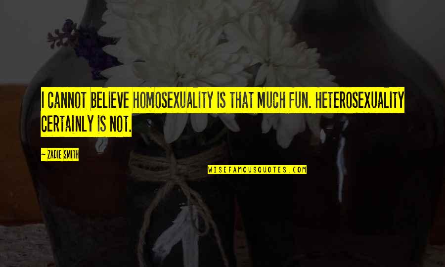 Heterosexuality Is Quotes By Zadie Smith: I cannot believe homosexuality is that much fun.