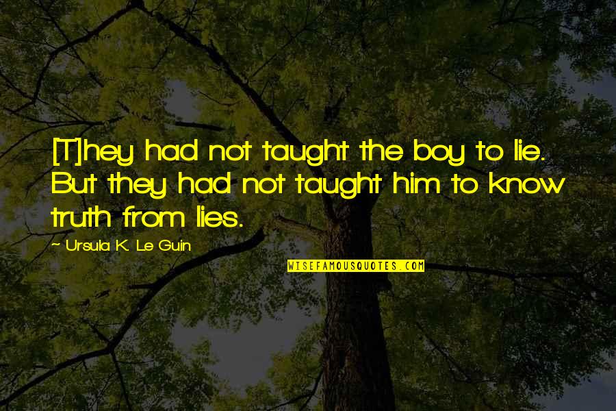 Hey I'm A Boy Quotes By Ursula K. Le Guin: [T]hey had not taught the boy to lie.
