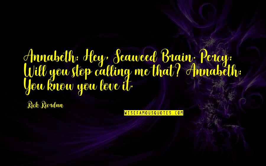 Hey My Love Quotes By Rick Riordan: Annabeth: Hey, Seaweed Brain. Percy: Will you stop