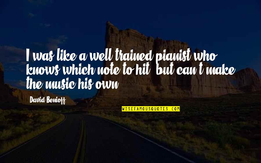 Heyvaert Bart Quotes By David Benioff: I was like a well trained pianist who