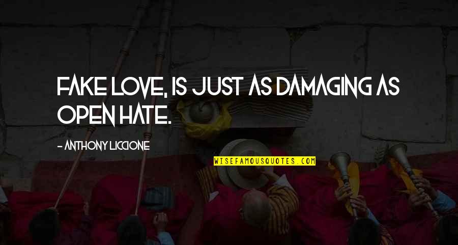 Hide Hurt Quotes By Anthony Liccione: Fake love, is just as damaging as open Hide Hurt Quotes By Anthony Liccione: Fake love, is just as damaging as open