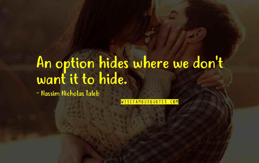Hides Quotes By Nassim Nicholas Taleb: An option hides where we don't want it