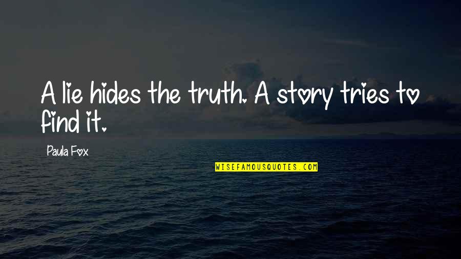 Hides Quotes By Paula Fox: A lie hides the truth. A story tries