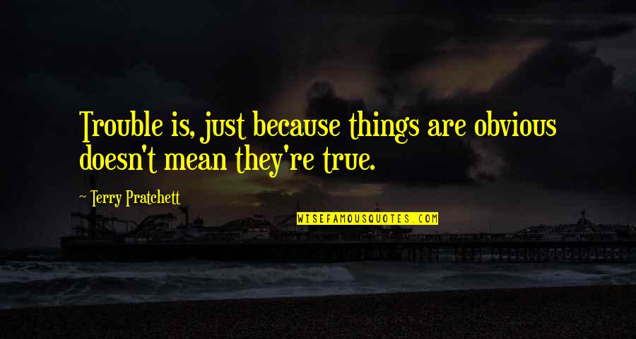 Hiding Emotions With A Smile Quotes By Terry Pratchett: Trouble is, just because things are obvious doesn't