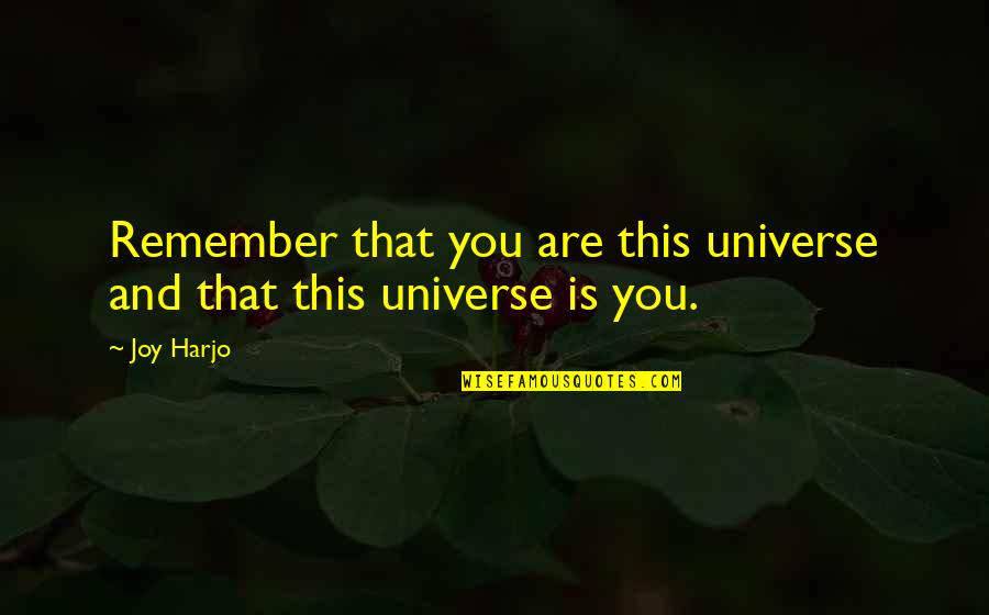 Hiding Pain Behind Eyes Quotes By Joy Harjo: Remember that you are this universe and that