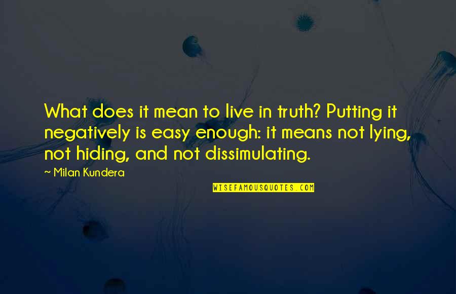 Hiding The Truth Quotes By Milan Kundera: What does it mean to live in truth?