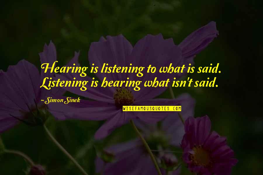 Hienas Quotes By Simon Sinek: Hearing is listening to what is said. Listening