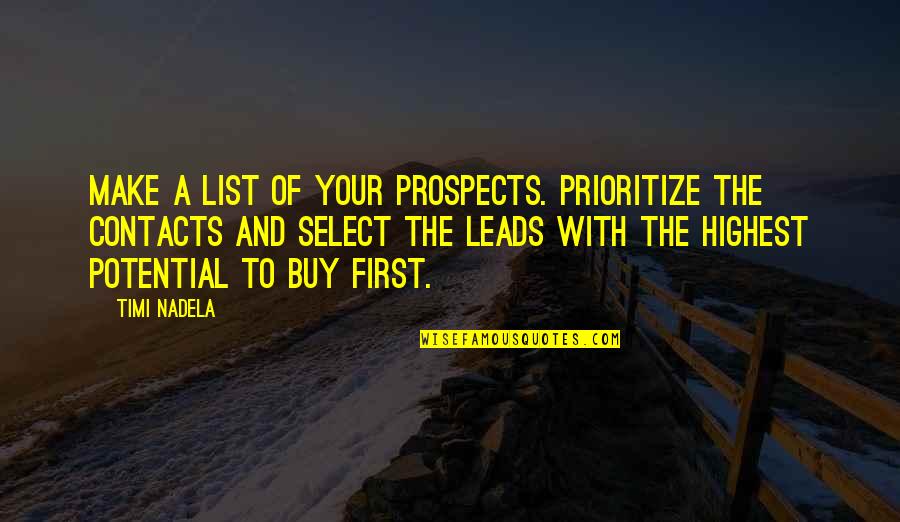 High Availability Quotes By Timi Nadela: Make a list of your prospects. Prioritize the