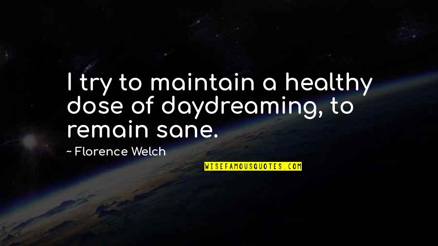 High Reliability Quotes By Florence Welch: I try to maintain a healthy dose of