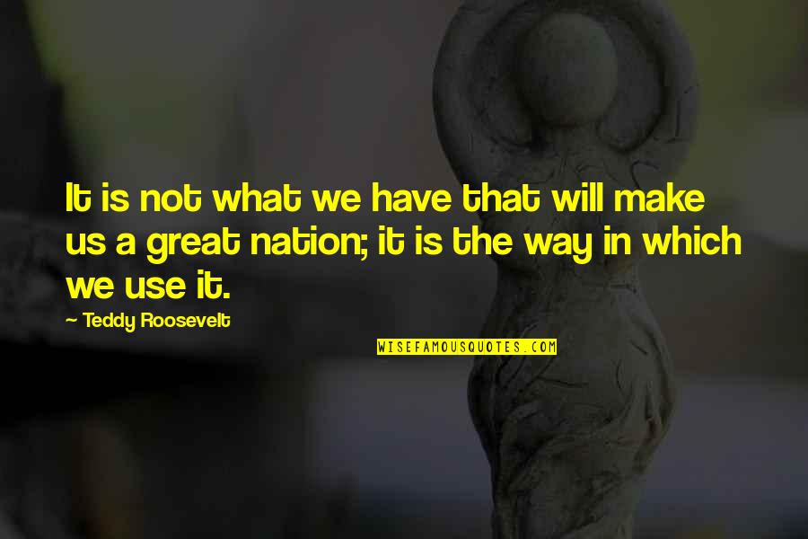 Highchair Quotes By Teddy Roosevelt: It is not what we have that will