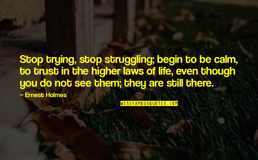 Higher Laws Quotes By Ernest Holmes: Stop trying, stop struggling; begin to be calm,