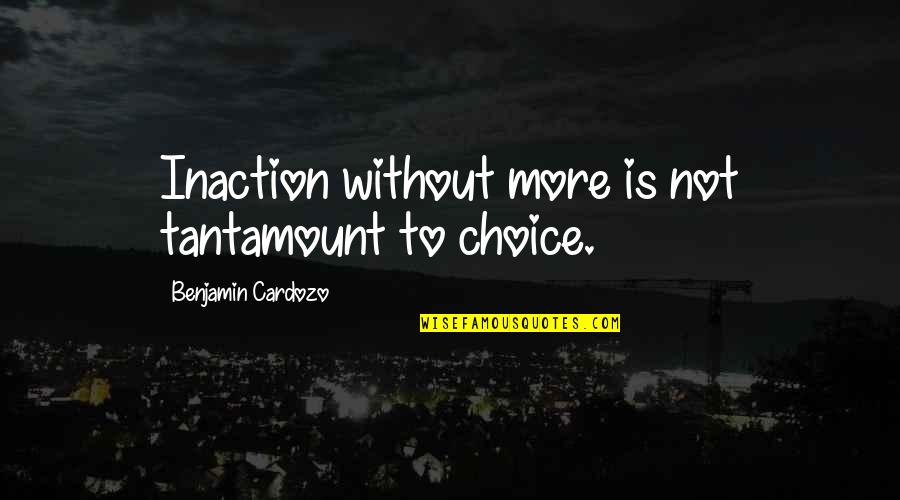 Hiking Views Quotes By Benjamin Cardozo: Inaction without more is not tantamount to choice. Hiking Views Quotes By Benjamin Cardozo: Inaction without more is not tantamount to choice.