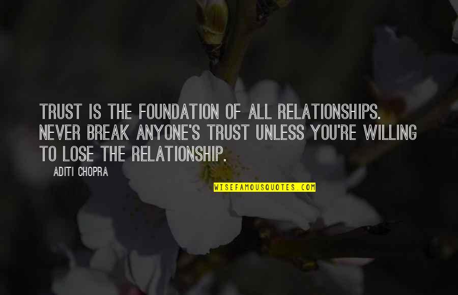 Hillage All Too Much Quotes By Aditi Chopra: Trust is the foundation of all relationships. Never Hillage All Too Much Quotes By Aditi Chopra: Trust is the foundation of all relationships. Never