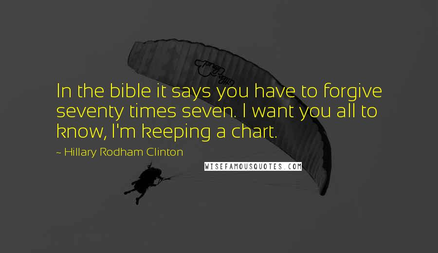 Hillary Rodham Clinton quotes: In the bible it says you have to forgive seventy times seven. I want you all to know, I'm keeping a chart. Hillary Rodham Clinton quotes: In the bible it says you have to forgive seventy times seven. I want you all to know, I'm keeping a chart.