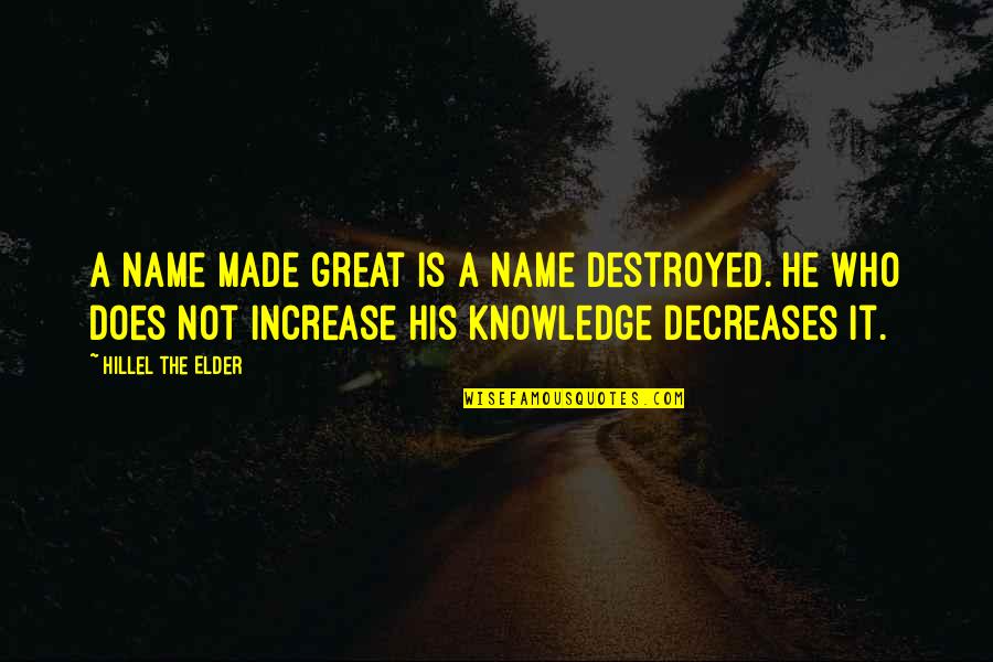 Hillel's Quotes By Hillel The Elder: A name made great is a name destroyed.
