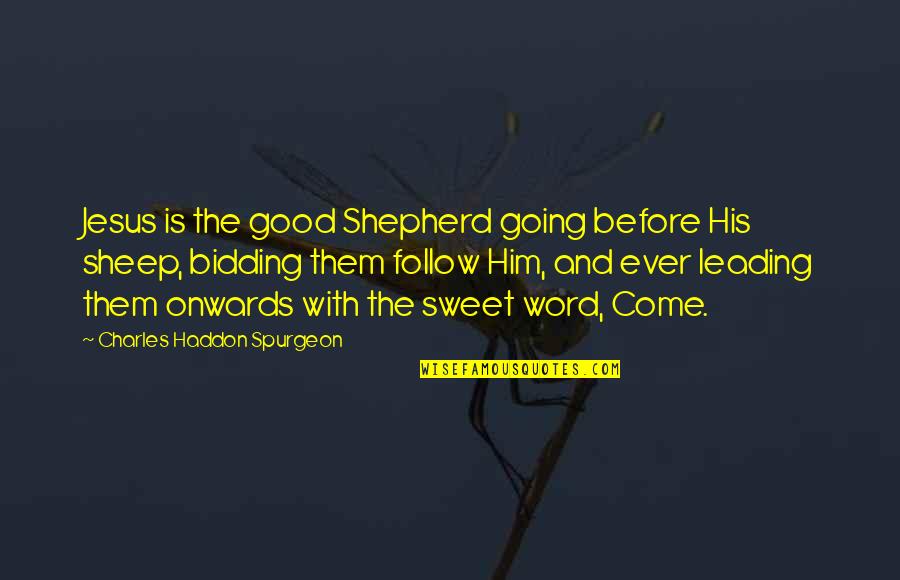 Him Leading You On Quotes By Charles Haddon Spurgeon: Jesus is the good Shepherd going before His Him Leading You On Quotes By Charles Haddon Spurgeon: Jesus is the good Shepherd going before His