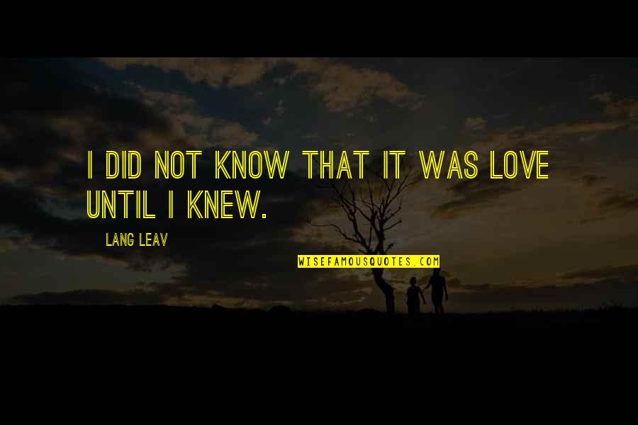 Hippersoft Quotes By Lang Leav: I did not know that it was love