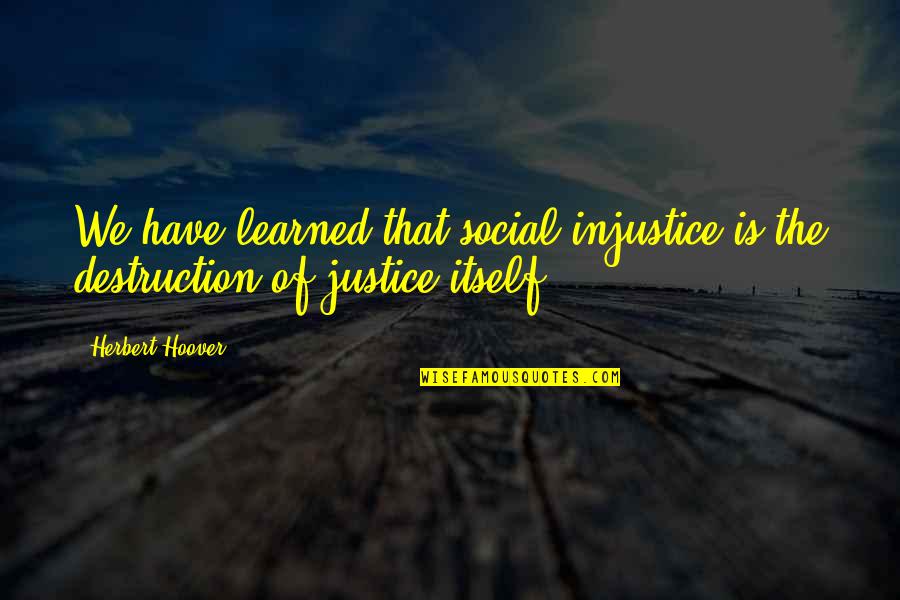 Hippersons Quotes By Herbert Hoover: We have learned that social injustice is the