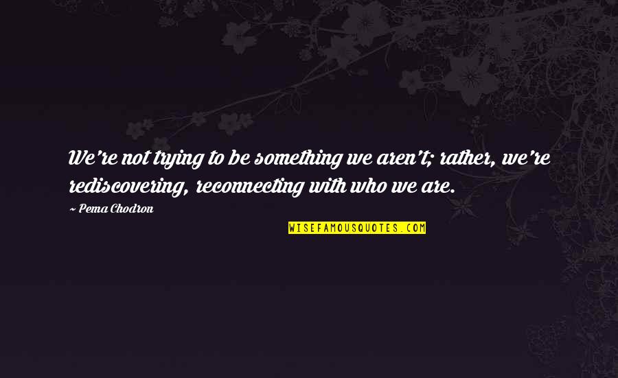 Hippie Funny Quotes By Pema Chodron: We're not trying to be something we aren't; Hippie Funny Quotes By Pema Chodron: We're not trying to be something we aren't;