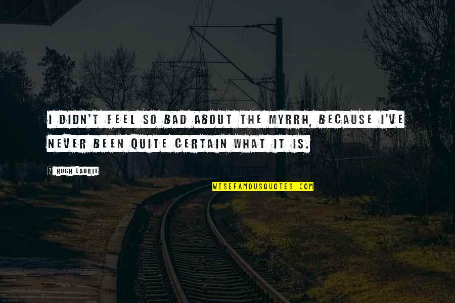 Hireshine Quotes By Hugh Laurie: I didn't feel so bad about the myrrh, Hireshine Quotes By Hugh Laurie: I didn't feel so bad about the myrrh,